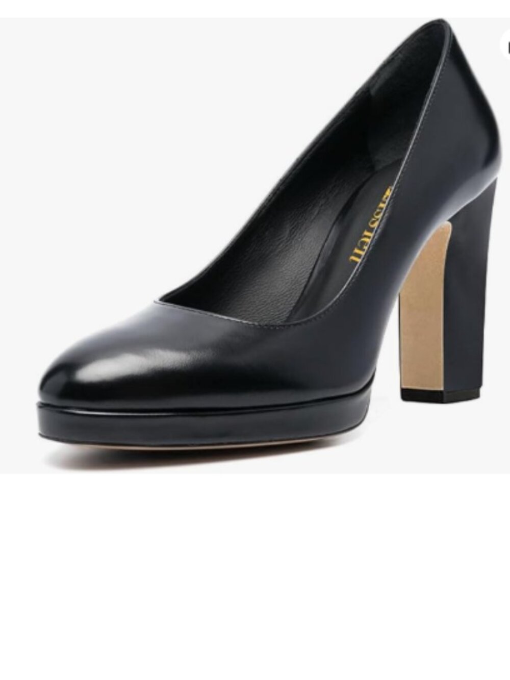 miss left Black Platform Almond Toe Pumps Classic Slip On Chunky High Heel Shoe